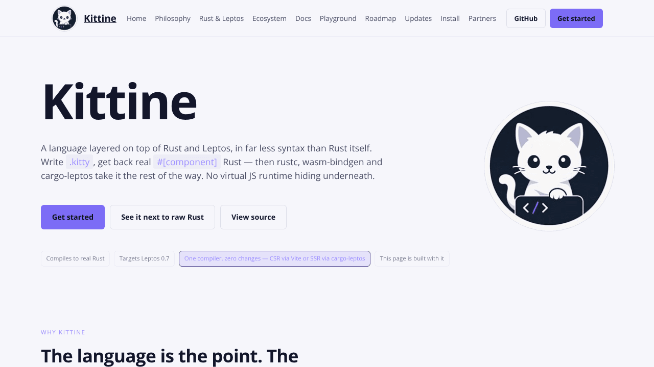 Kittine language website screenshot