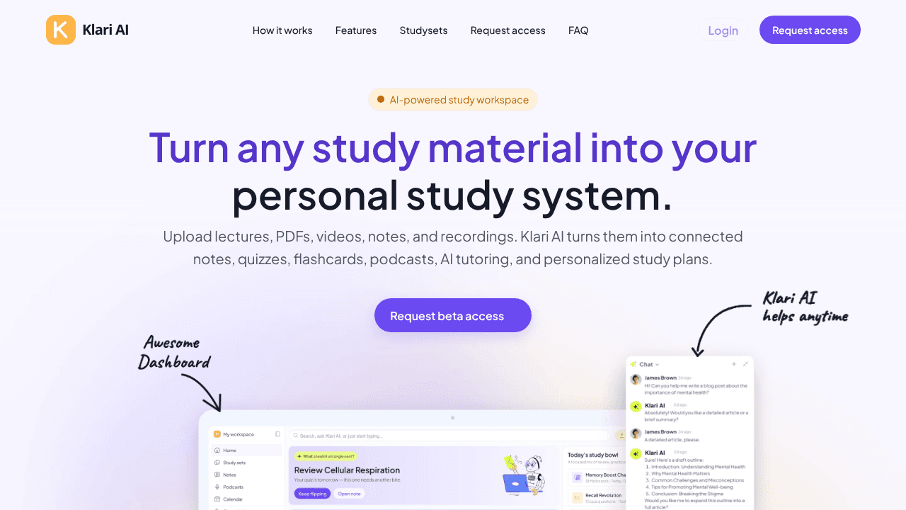 Klari AI website screenshot