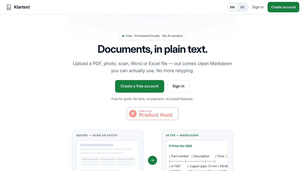 Klartext website screenshot