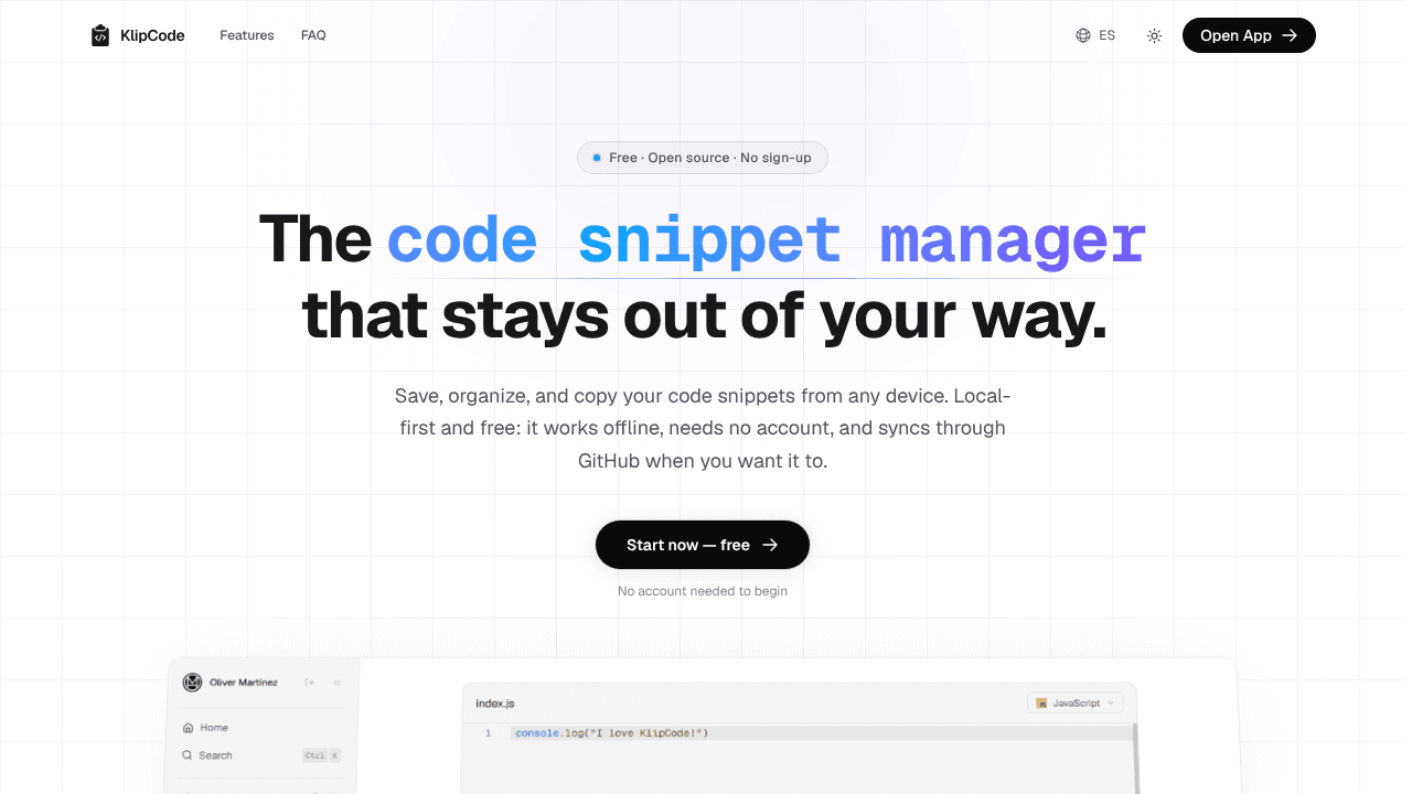 KlipCode website screenshot