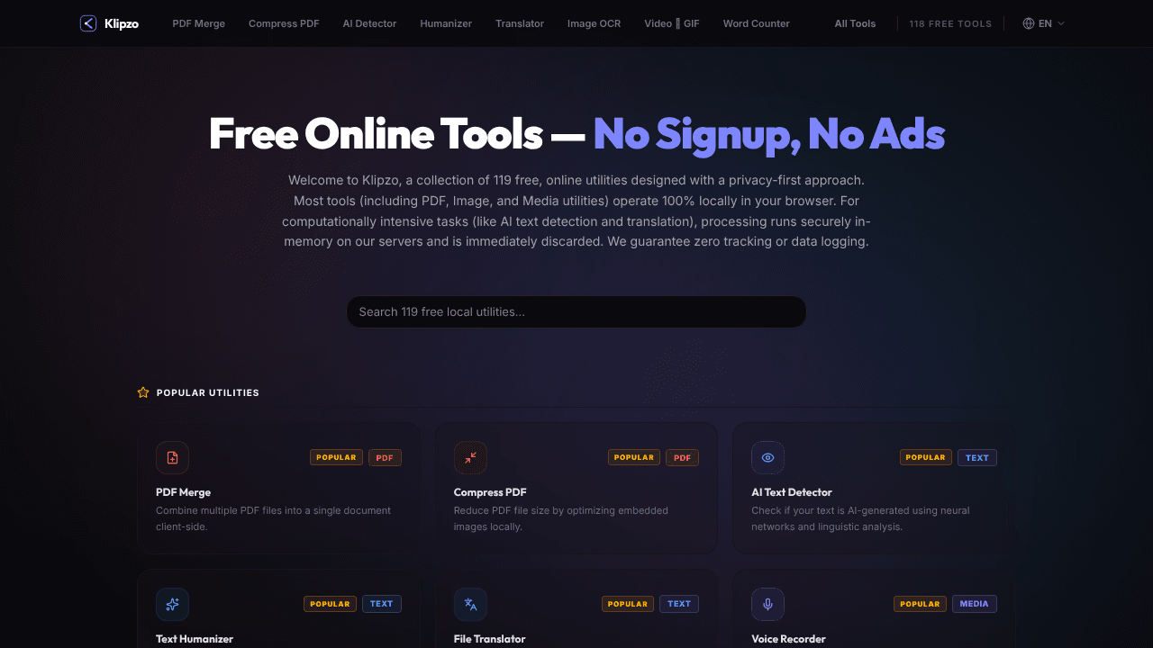 Klipzo website screenshot