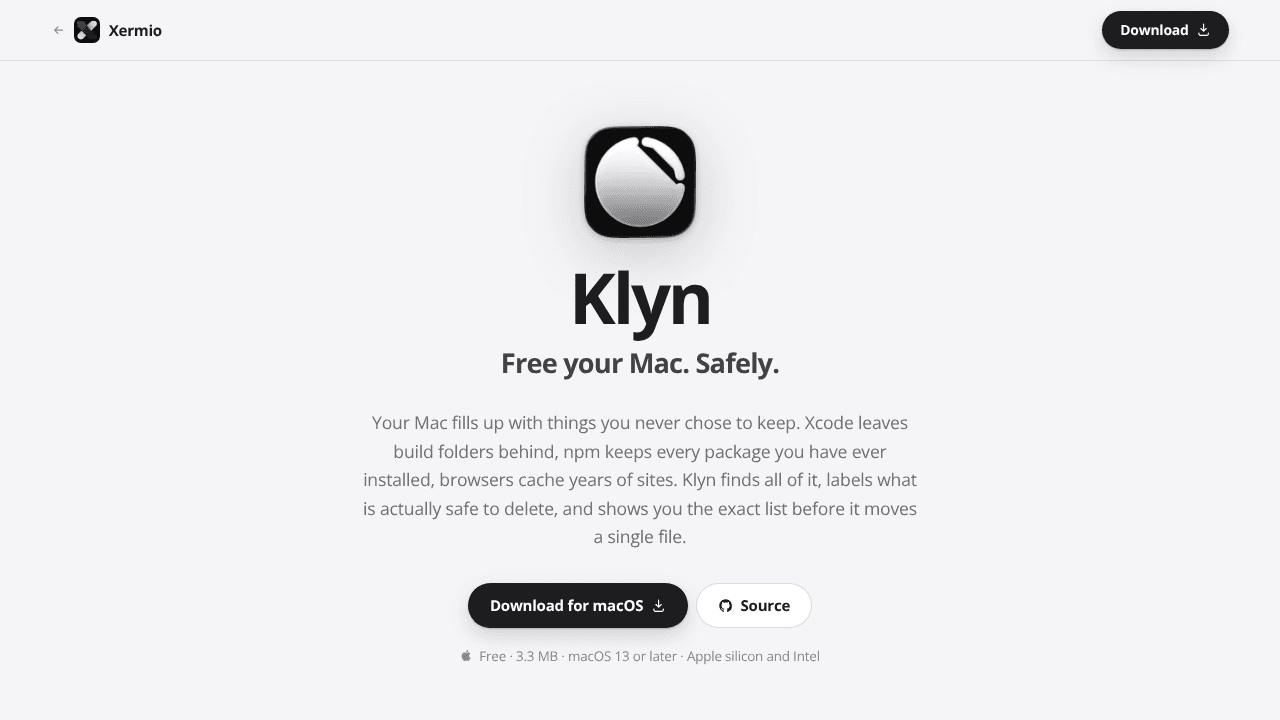 Klyn — free your Mac, safely website screenshot