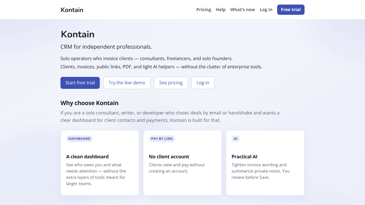 Kontain website screenshot