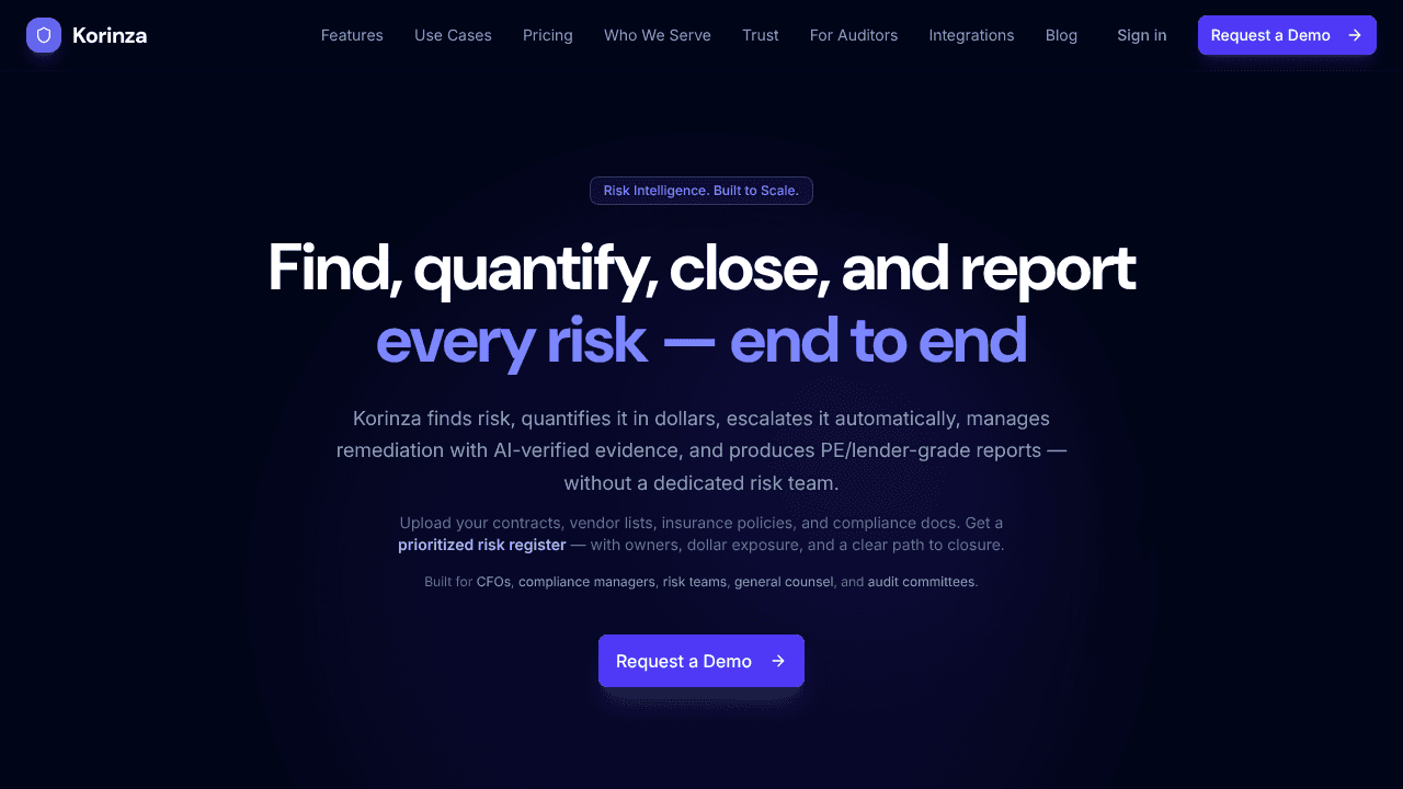 Korinza website screenshot