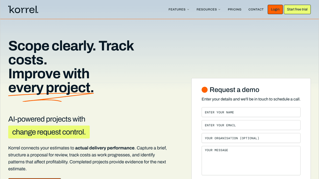 Korrel website screenshot