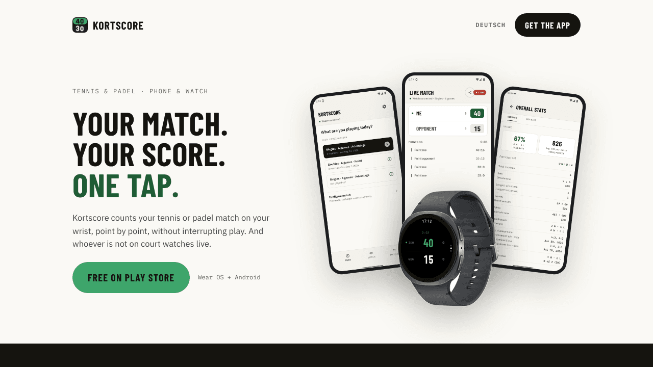 Kortscore website screenshot
