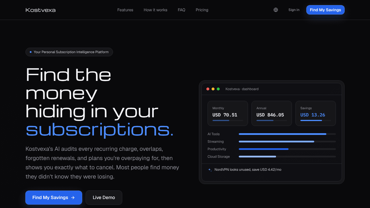 Kostvexa website screenshot