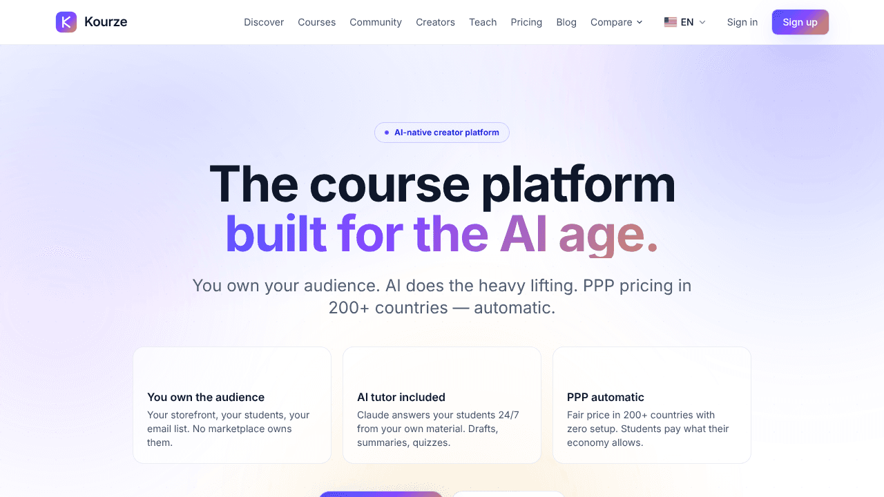 Kourze website screenshot