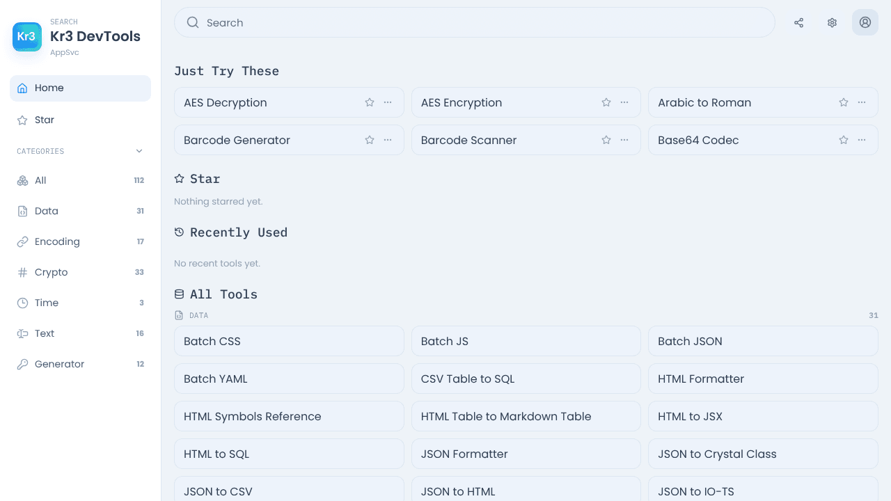 Kr3 DevTools website screenshot
