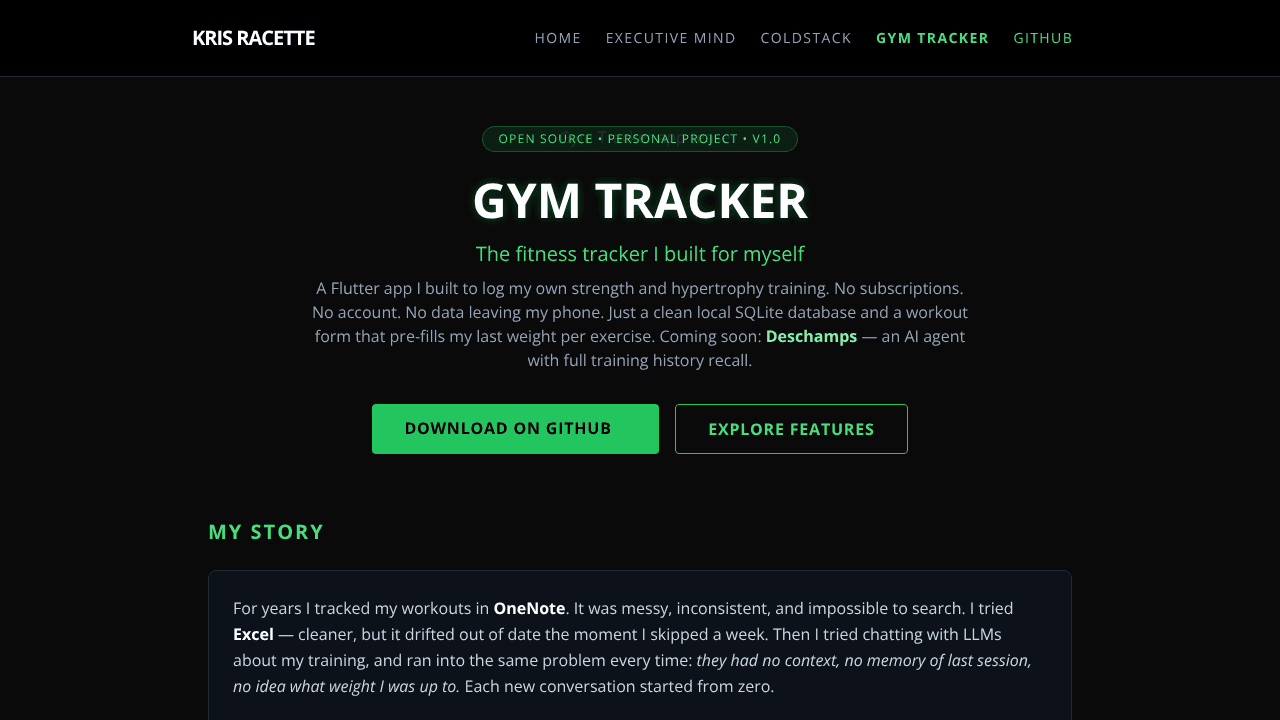 Kris Racette website screenshot