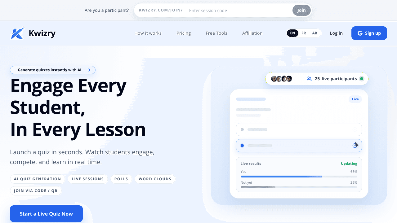 Kwizry website screenshot