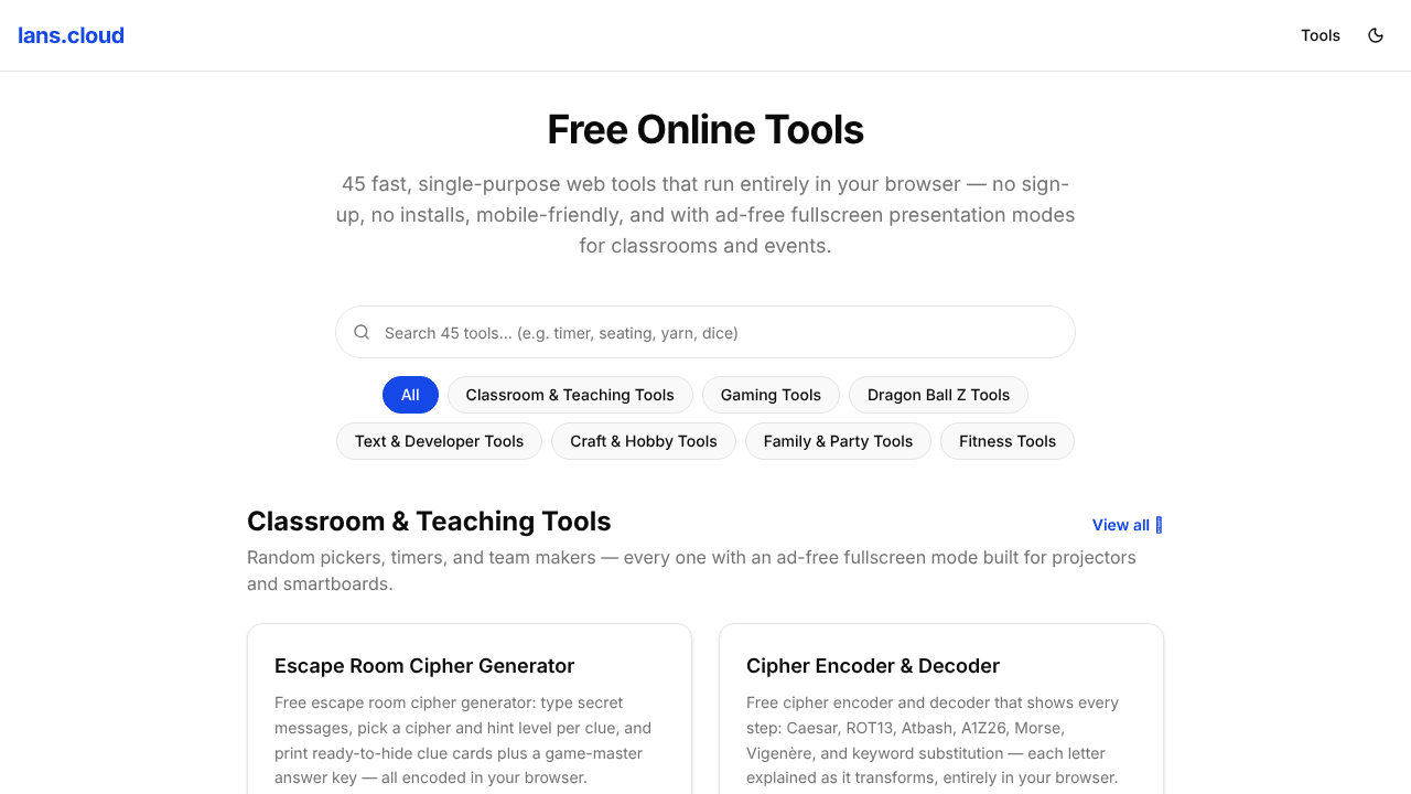 lans.cloud - Classroom Tools website screenshot