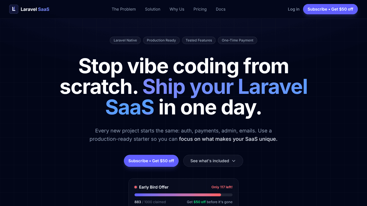 Laravel SaaS Starter website screenshot