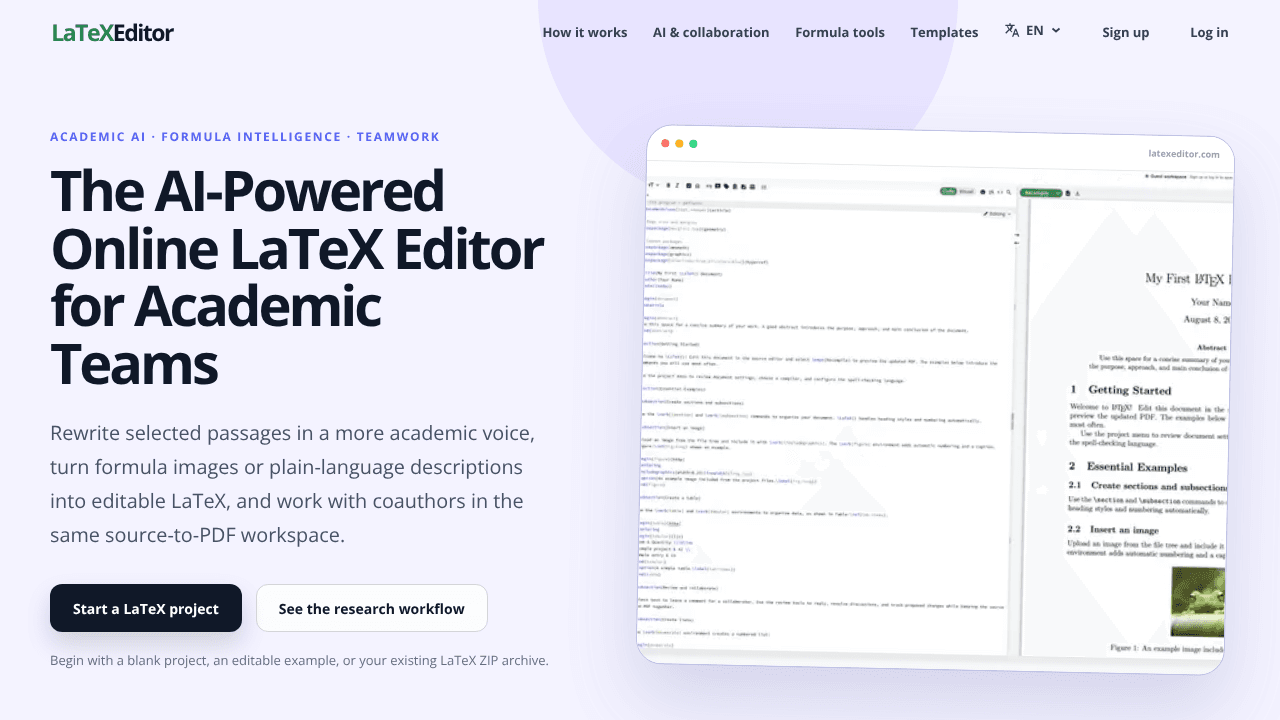 LaTeX Editor website screenshot