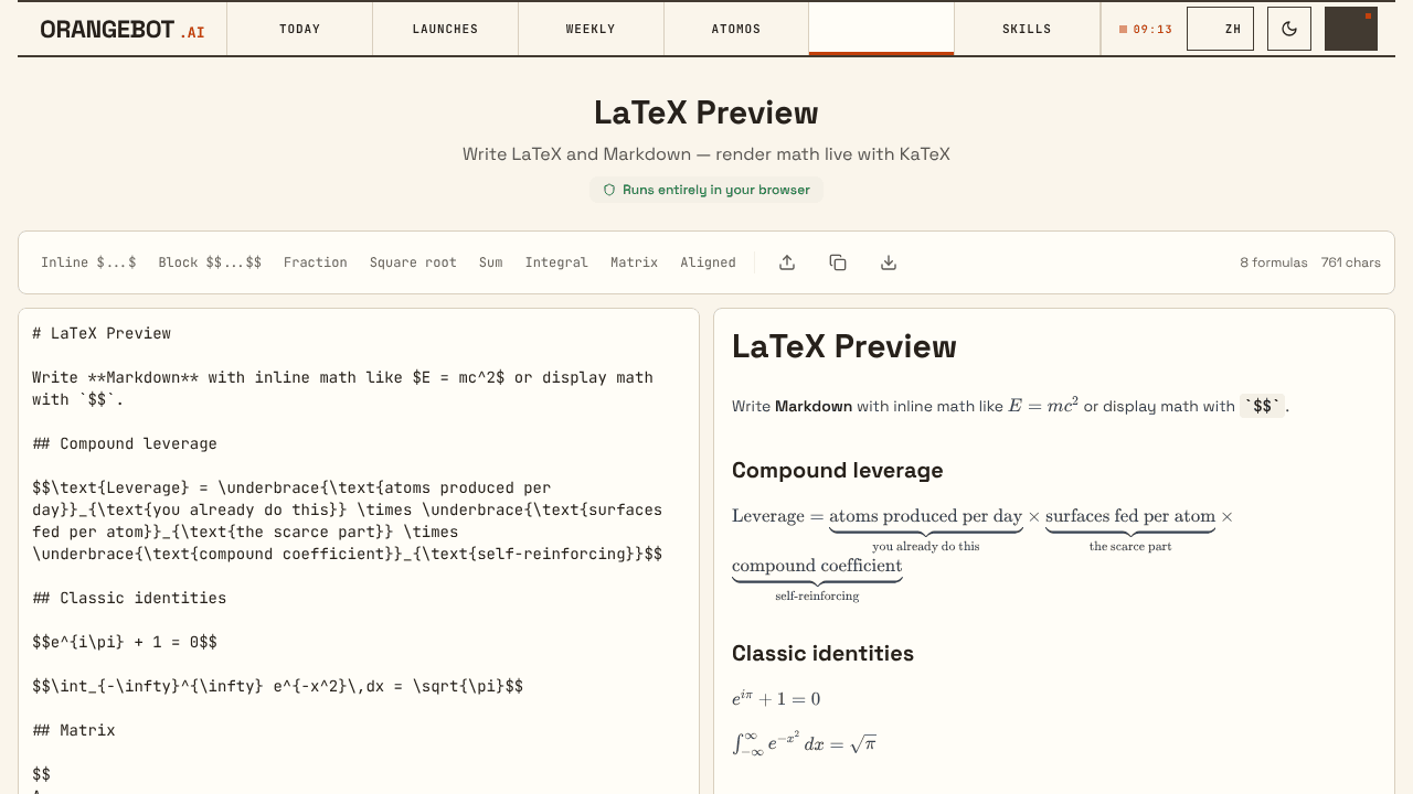 LaTeX Preview by OrangeBot website screenshot