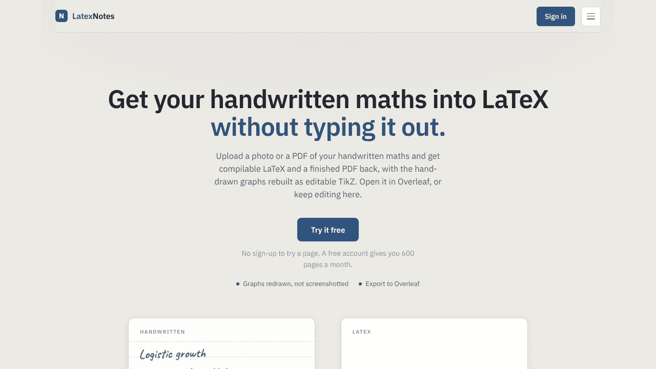 LatexNotes website screenshot