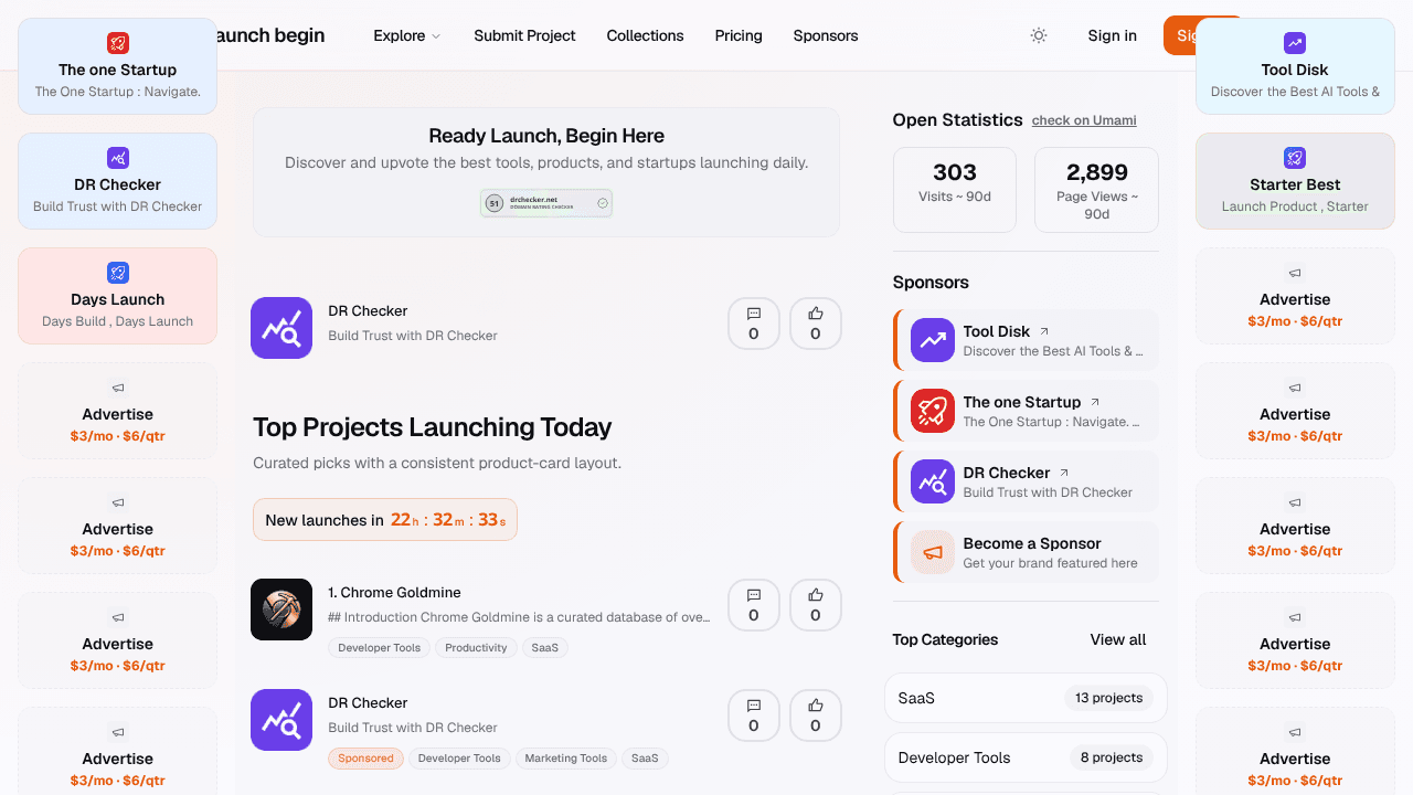 launch begin website screenshot