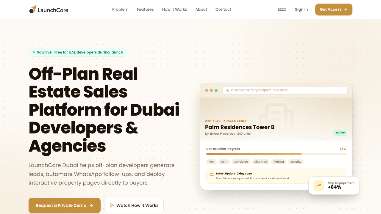 LaunchCore website screenshot