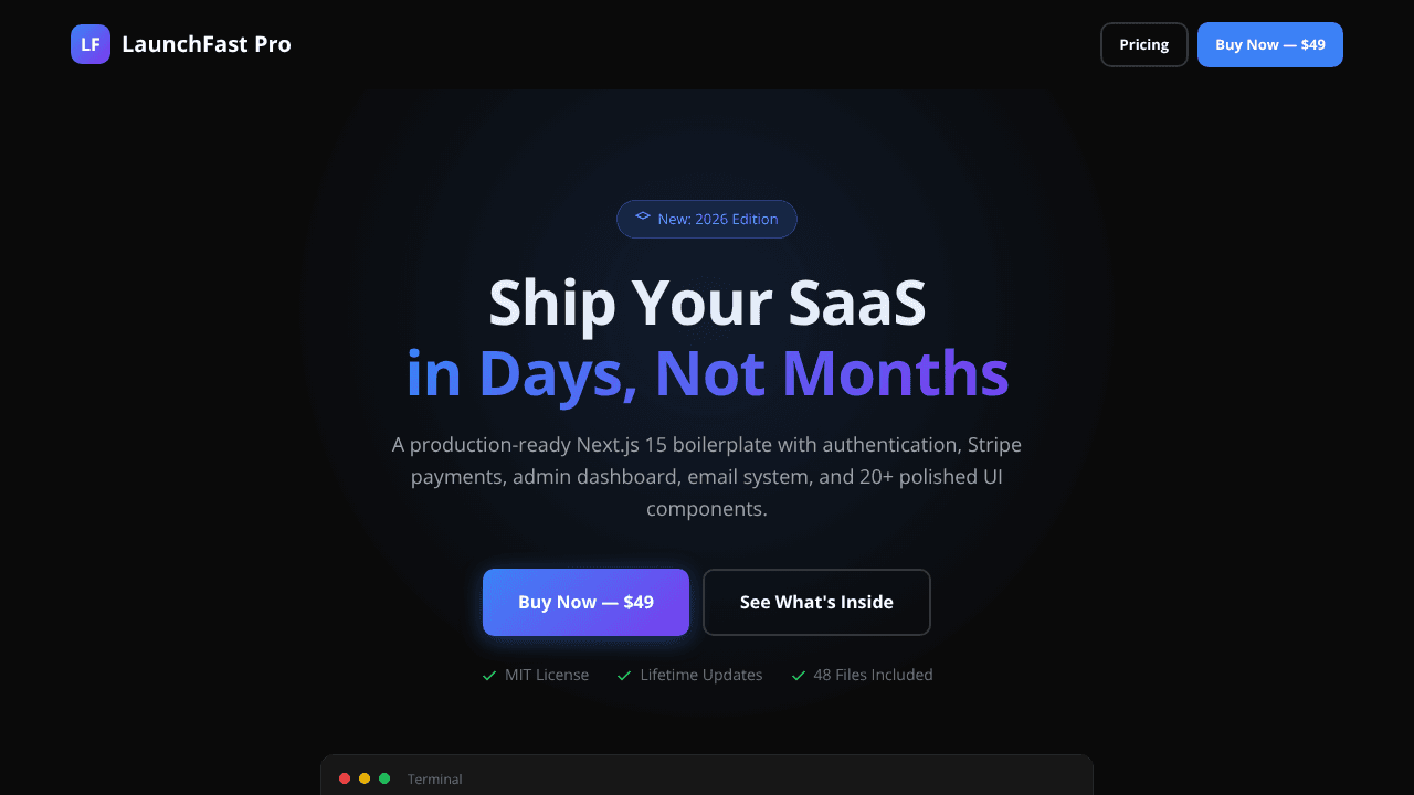 LaunchFast Pro — Ship Your SaaS in Days website screenshot