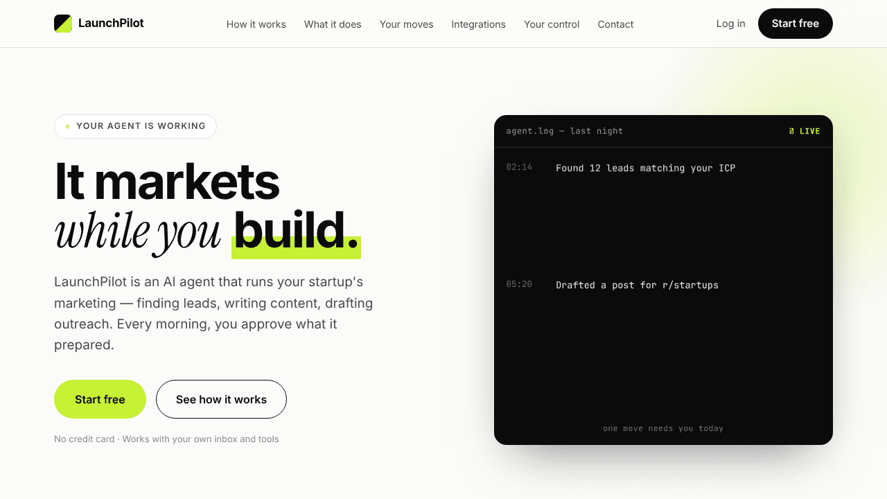 LaunchPilot — It markets while you build website screenshot