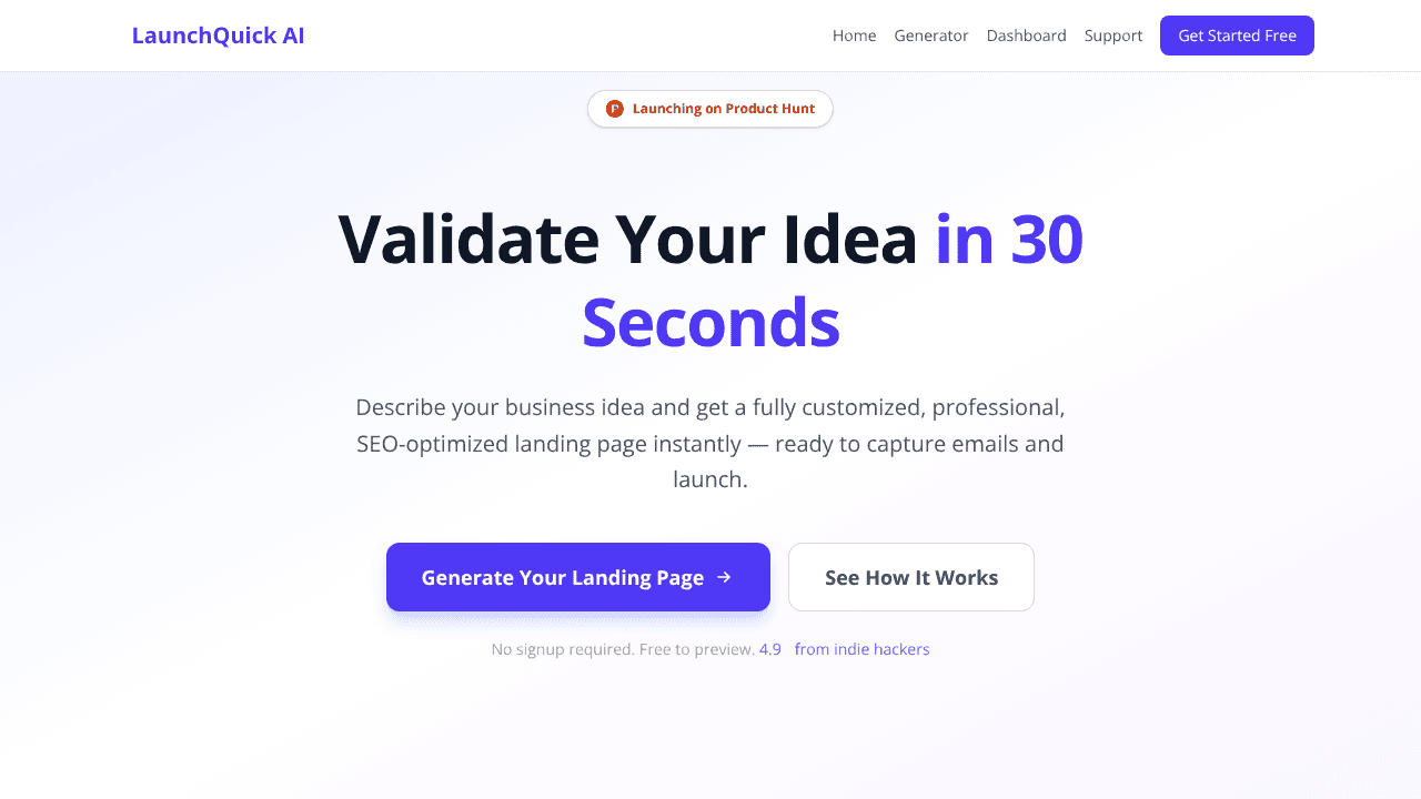 Launchquick.ai website screenshot