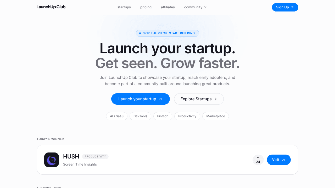 LaunchUp Club website screenshot