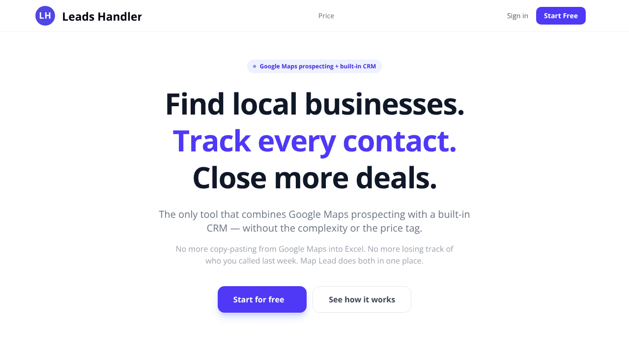 Leads Handler website screenshot