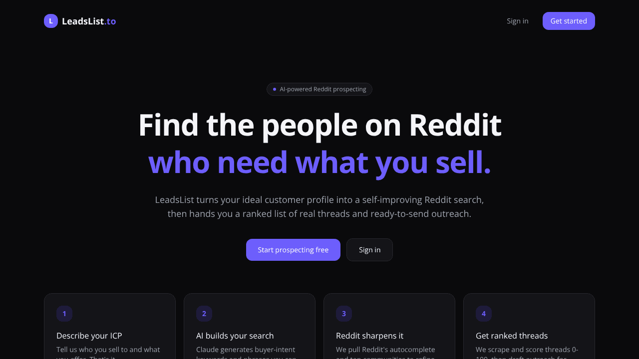LeadsList.to website screenshot