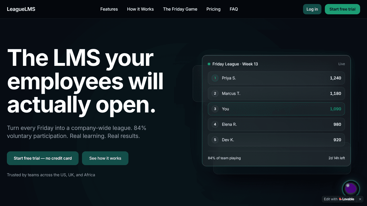LeagueLMS website screenshot