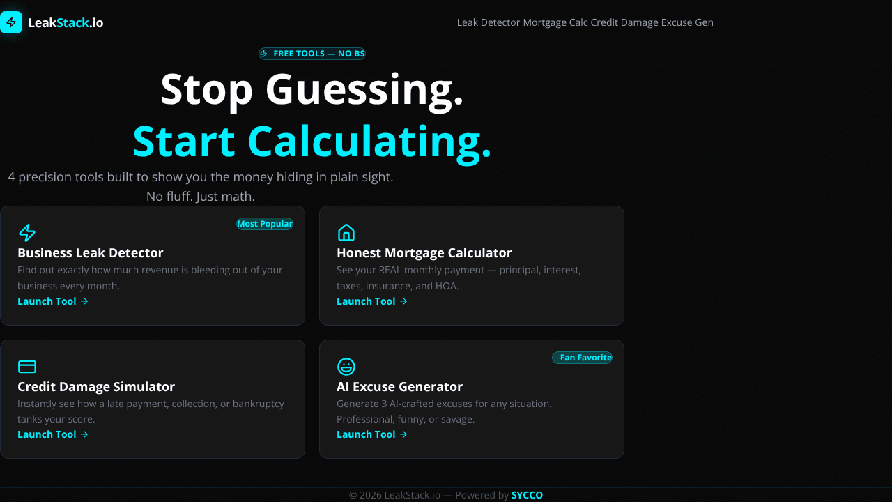 LeakStack.io — Find Your Revenue Leaks website screenshot