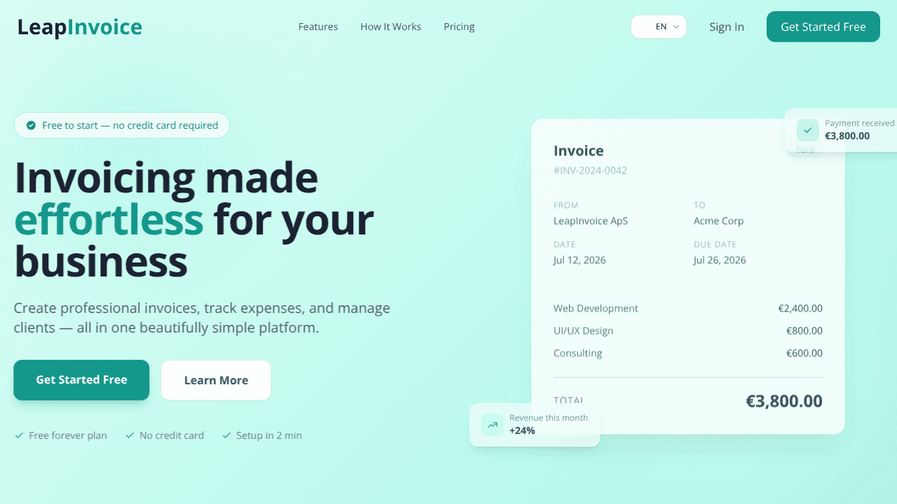 LeapInvoice — Invoicing as it should be website screenshot