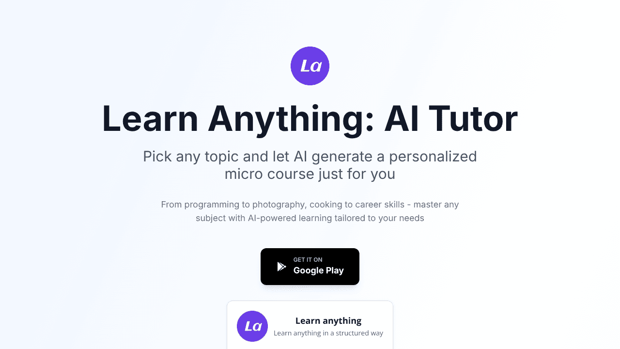 Learn anything: AI Tutor website screenshot