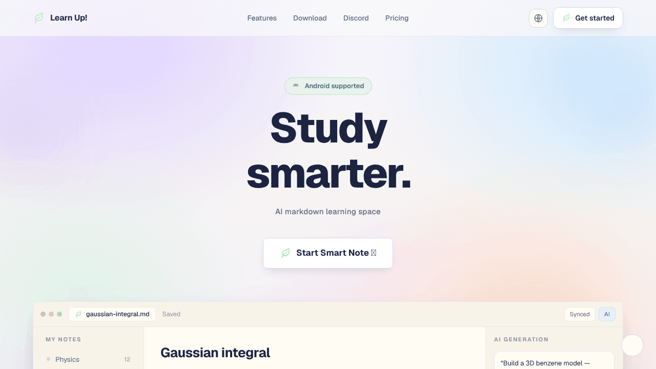 Learn Up! - Smart Note website screenshot
