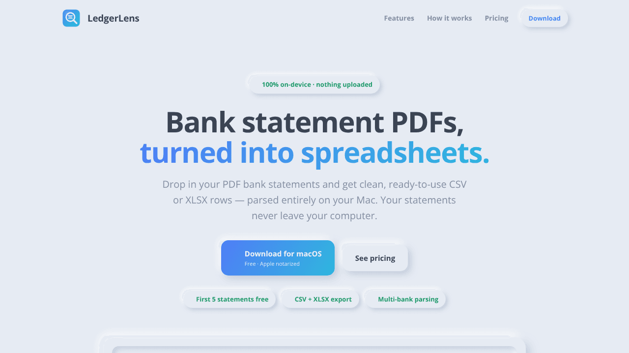 LedgerLens website screenshot