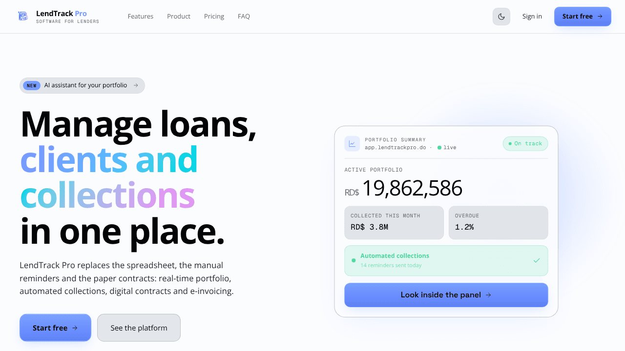 LendTrack Pro website screenshot