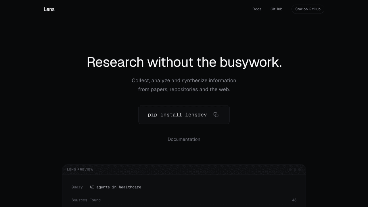Lensdev website screenshot
