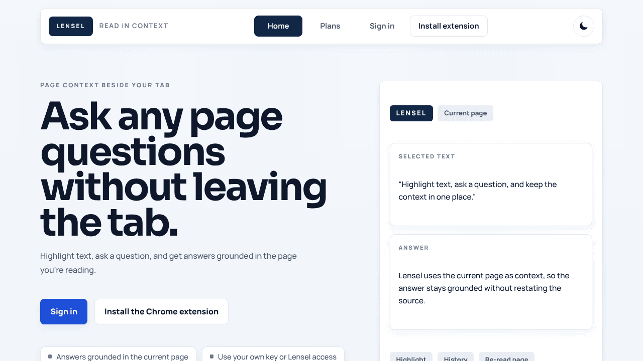 Lensel website screenshot