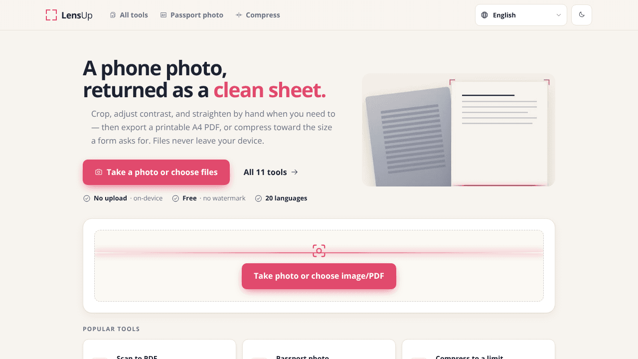 LensUp website screenshot