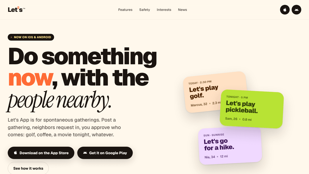 Let's - The IRL App website screenshot
