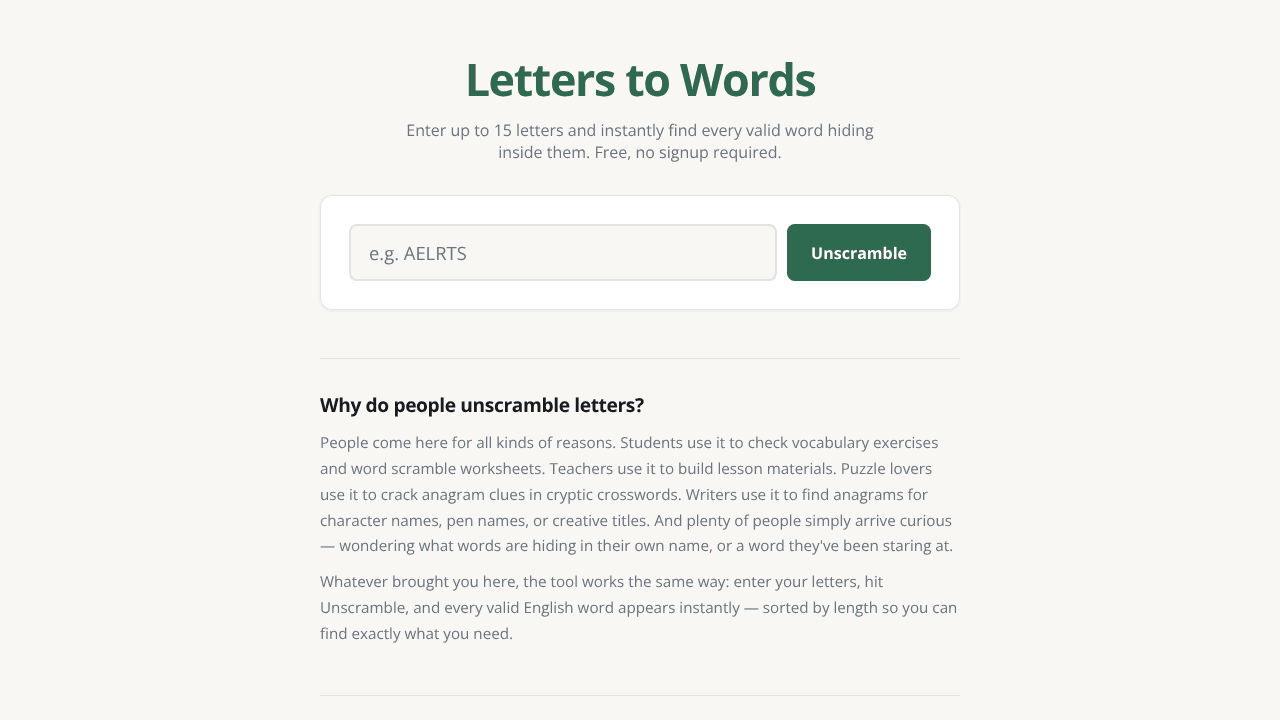 Letters to Words website screenshot
