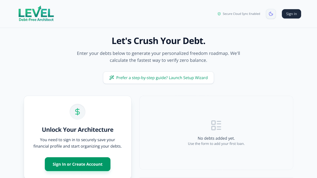 LEVEL Debt-Free Architect website screenshot