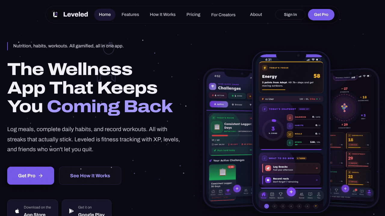Leveled website screenshot