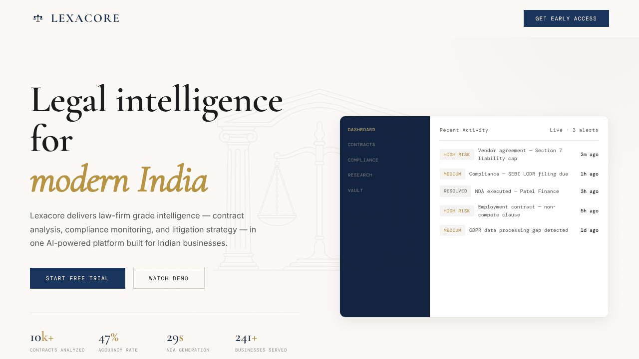Lexacore website screenshot