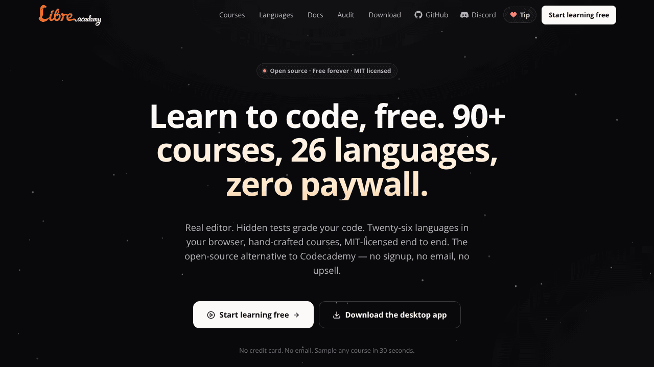 Libre Academy website screenshot