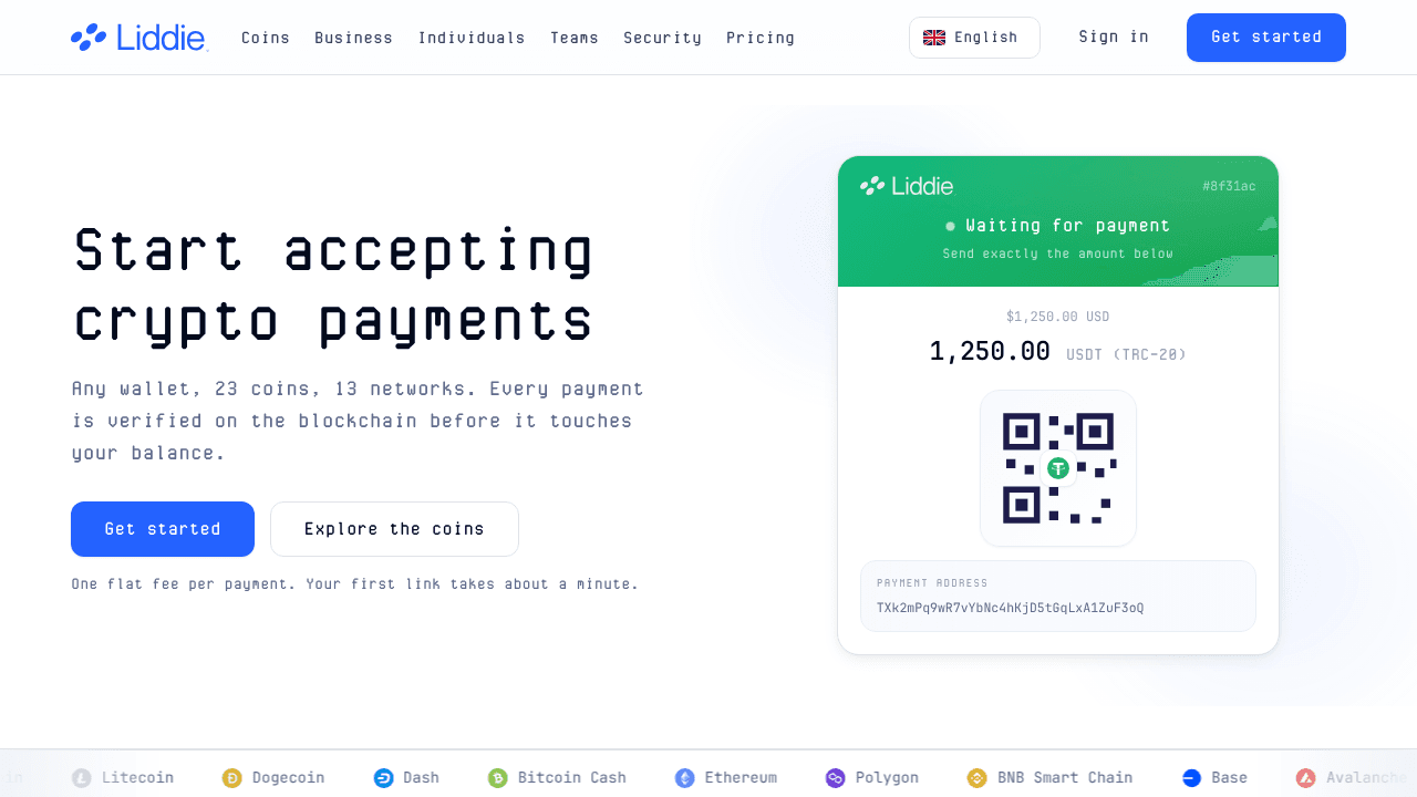 Liddie - Crypto Payments website screenshot