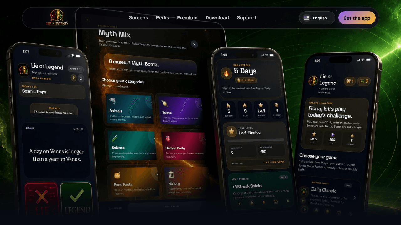 Lie or Legend website screenshot