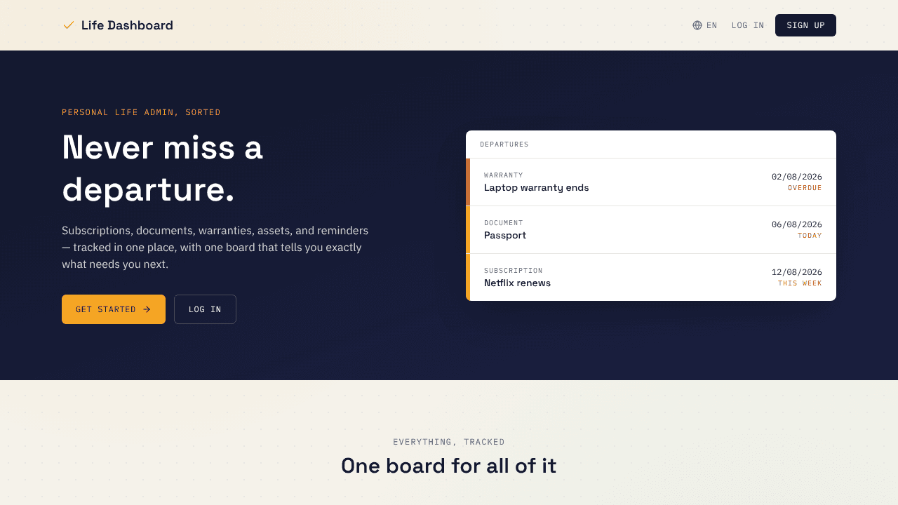 Life Dashboard website screenshot