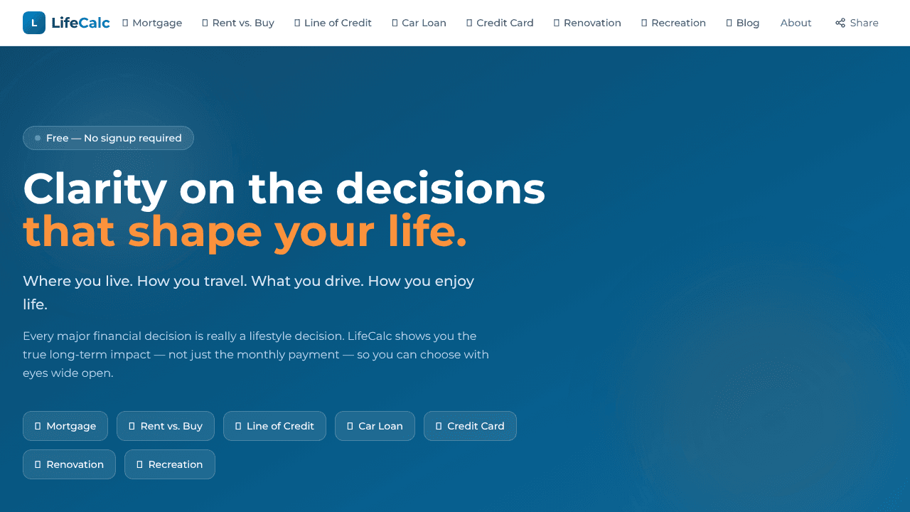 LifeCalc website screenshot