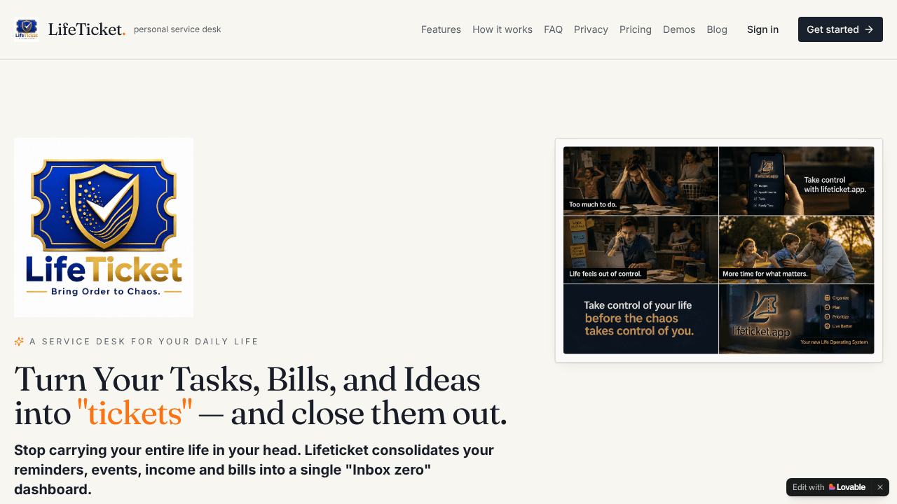 LifeTicket website screenshot
