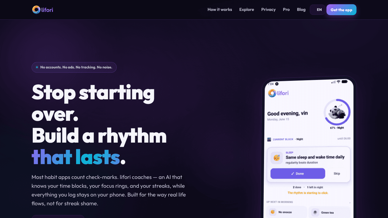 lifori - Habit Tracker & AI Coach website screenshot